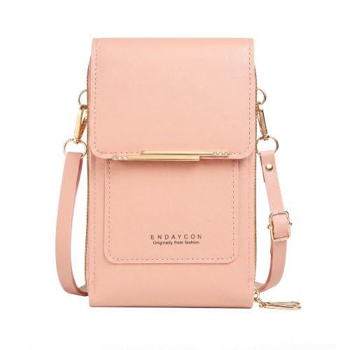 Women's Touch Screen Mobile Phone Messenger Bag, 2026 Anti Touchscreen Crossbody Phone Purse for Women,Anti-Theft Leather Bag - color: Pink