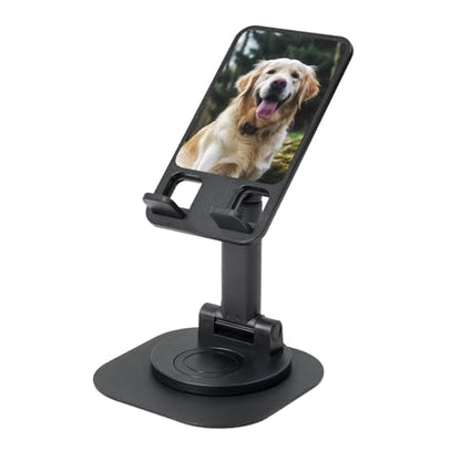 Funny Golden Retriever 360° Rotating Cell Phone Stand Height Angle Adjustable Phone Stand Portable Foldable Desktop Phone Holder Compatible with All Mobile Phones and Tablets - color: Black