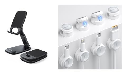Lamicall Crystal-Clear Cable Clips & Phone Stand for Desk