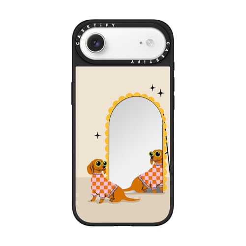CASETiFY for iPhone Air Case - Mirror Compatible with MagSafe | Reflective | 4.9 ft. Drop Protection | Checkered Dachshund Mirror | Silver On Black - color: Checkered Dachshund Mirror, size: Iphone Air (6.5")