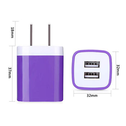 USB Charger Plug,Wall Charger,Charging Block,5Pack 2.1A Portable Power Cube Charger Adapter Compatible for iPhone 17/16/15/14/13/12/11 Pro Max/Xs Max/XR/8/7/6S/6,Samsung Galaxy S25 S24 S23 S22,LG,Moto - color: White,Blue,Green,Rosered,Purple