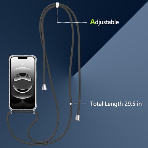 Magnetic Case for iPhone 16E/iPhone 17E 6.1" Clear Crossbody Case with Adjustable Shoulder Neck Lanyard Strap,Compatible with Magsafe,Soft Slim Bumper Shockproof Protective Phone Cover-Black - color: Black, size: iPhone 16E/iPhone 17E