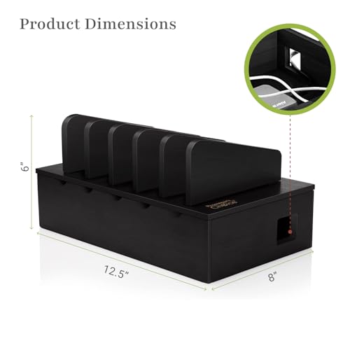 Prosumer's Choice Charging Station for Multiple Devices - 5 Device Charger Organizer for Smartphones and Tablets - Wooden Rack with Removable Dividers - Charging Dock for Work from Home - Black