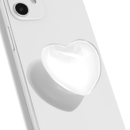 OnTheGrip Cute Glass Heart Design Collapsible Expandible Mobile Phone Grip Stand Holder for Smartphone Tablet Cell Phone Accessory (White)