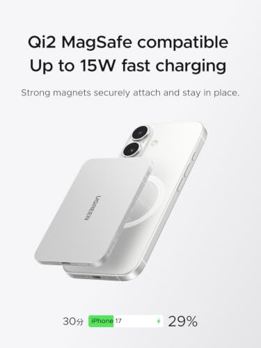 UGREEN Magflow Air Slim Magsafe Power Bank Qi2 15W Portable Charger 5000mAh - color: White
