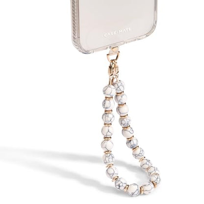 Case-Mate Phone Charm Wrist Strap with Beaded Marble - White Marble | Detachable Anti-Theft Phone Strap - Hands-Free iPhone Wrist Strap for Women - Phone Chain Wristlet for Galaxy, Pixel & More - color: White Marble