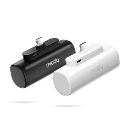 Miady 2-Pack Mini Portable Charger Built-in USB C Connector Small PowerBank | 5000mAh丨Lightweight丨for Backpack Travel丨Compatible with iPhone 17 Galaxy Android丨Ultra-Compact丨Flight-Safe丨18Wh丨Black+White - color: Black+White