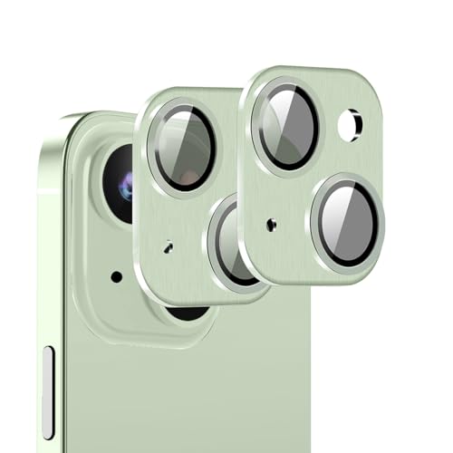 [Green][2 Pack] Camera Lens Protector for iPhone 15/15 Plus,Ultra HD 9H Tempered Glass Camera Cover screen Metal Ring Case Friendly Scratch Resistant Easy to Install - color: Green