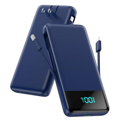 Portable Charger for iPhone with Built in Cables and Wall Plug,Upgraded 13800mAh Fast Charging USB C Power Bank,4 Outputs Travel Essential Battery Pack Compatible with iPhone 17/16/15/14,Galaxy-Blue - color: Dark Blue