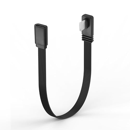 0.68ft Short USB C Cable PD100W Right Angle Type-C Fast Charging Cord Flat Type USB C Male to Female Cable 90Degree USB-C Extension Short Cable for Phone15/16,Laptop, Tablet,and More