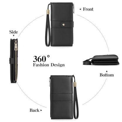 GAEKEAO Wallets for Women Leather RFID Blocking Large Capacity Card Case Ladies Wristlet Clutch Wallets Zipper Pocket with 4 ID Windows 20 Card Slots - color: Black