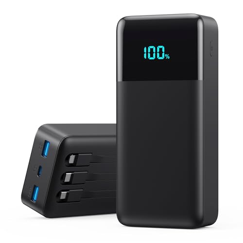 Portable Charger Power Bank 50800mAh,25W USB C Fast Charging Battery Pack with 3 Built in Cables & LED Display,6 Outputs 2 Inputs Travel Essentials Phone Charger for iPhone 18/17/16/15,Galaxy,Android - color: Black