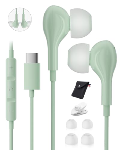 Wired Headphones USB C for for Samsung S26 S25 Ultra A17 A16 S24 S23 A16 - color: Green