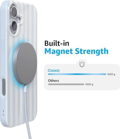 Casely iPhone 16 Case | Blue Stripes | Sunday Best | Compatible with MagSafe | Classic Ultra Slim Design - color: Sunday Best | Blue Stripes, size: Iphone 16