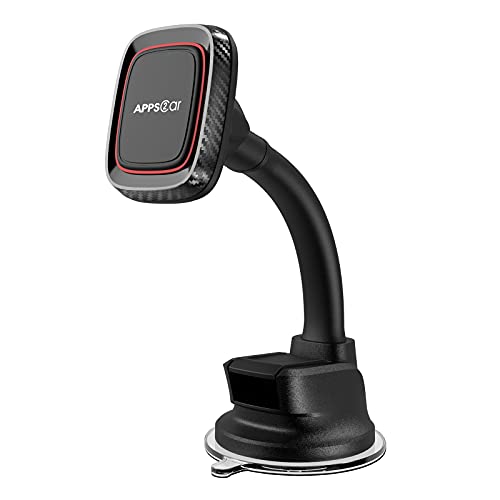 APPS2Car Magnetic Phone Holder for Car, Dashboard Windshield Phone Holder Mount with Flexible Arm & Built-in Strong Magnets, Suction Cup Phone Holder for Car Compatible with All Smartphones - color: Black