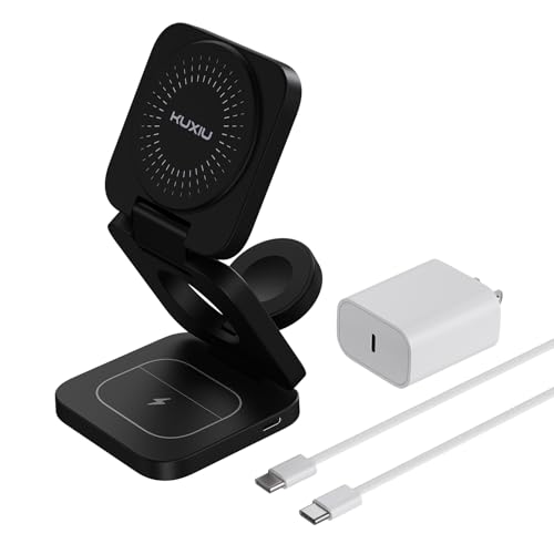 KU XIU X55 Turbo Qi2.2 25W Fast 3-in-1 Charging Station for Apple Device - color: Black-B