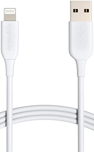 Amazon Basics MFi Certified USB-A to Lightning Charger Cable for Apple iPhone, iPad, Data Sync, 10,000 Bend Lifespan, 6ft, White, 1-Pack - color: White, size: 6 ft