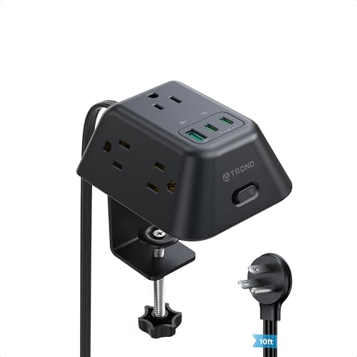 TROND Desk Clamp Power Strip, Surge Protector with USB C PD 20W - color: Black, size: 10FT (2C1U & PD 20W)