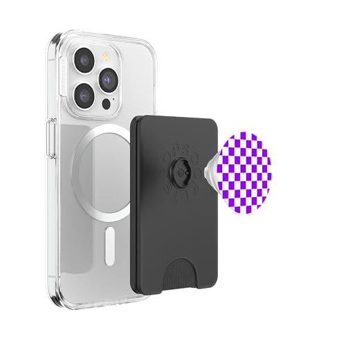 Checkerboard Purple and White | Check Pattern/Checkered PopSockets PopWallet for MagSafe - style: Magnetic PopWallet
