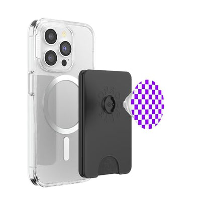 Checkerboard Purple and White | Check Pattern/Checkered PopSockets PopWallet for MagSafe - style: Magnetic PopWallet