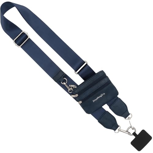 Save the Girls Clip & Go Phone Lanyard Crossbody Strap with Wallet, Navy - color: Neutral Navy Strap