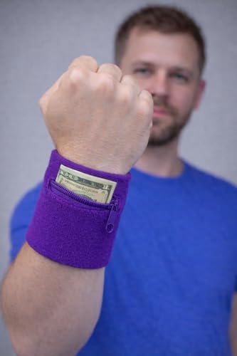 Suddora Zipper Wrist Pouch - Sweatband/Wristband Wallet for Keys, ID, Cards, Cash - color: Purple