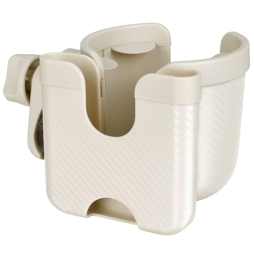 Accmor Stroller Cup Holder with Phone Holder, Bike Cup Holder, Universal Cup Holder for Uppababy Nuna Strollers, 2-in-1 Drinks Holder for Walker, Wheelchair, Scooter - color: All Off White Carbon Fiber Texture