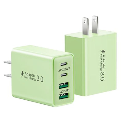 KOUEMGI 2-Pack 40W 4-Port USB C Fast Charging Block (Green), Dual PD+QC Charger Cube for iPhone 15/15 Plus/15 Pro/15 Pro Max, iPad, Samsung, LG, Google Pixel - color: 2-Pack Green