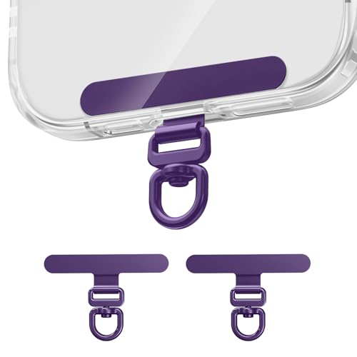 saxsion Phone Tether Tab & Lanyard Tab, 360° Swivel Clip - Ultra Thin Stainless Steel Universal Patch for All Phone Cases - color: Dark Purple*2