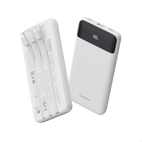 CHARCO Portable Charger Power Bank with Built in Cable 10000mAh - color: White