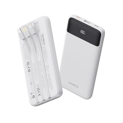 CHARCO Portable Charger Power Bank with Built in Cable 10000mAh - color: White
