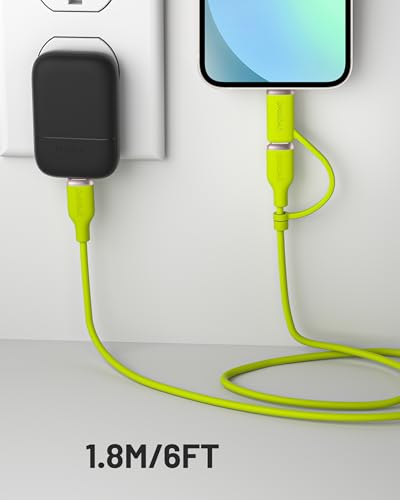 2-in-1 Silicone USB C to USB C Cable 6FT, MFi Lightning Adapter - color: C to C/Lightning Silicone Green