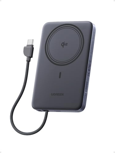 UGREEN Magflow Air 10000mAh Qi2 15W Wireless Power Bank Built-in Cable - color: Grey