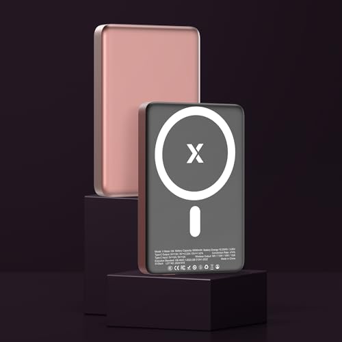 X Blade 10K Slim Magnetic Power Bank - 10000 mAh – MagSafe Portable Charger for iPhone and Samsung, Wireless Fast Charging USB-C PD 20W, Ultra Thin Metal Design, Rose Gold - color: Rose Gold