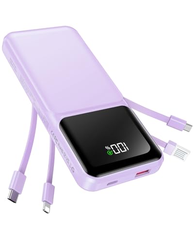 Portable Charger with Built in Cable 20000mAh Fast Charging - color: Purple