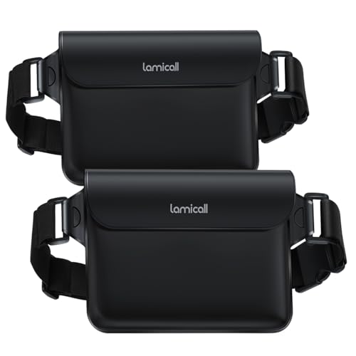 Lamicall Waterproof Fanny Pack Pouch - Large 8.7” Capacity fits iPad Mini & iPhone 17 16 15 Pro Max with Case - IPX8 Submersible Dry Bag for Cruise Essentials, Snorkeling, Kayaking, Black 2-Pack - color: Black & Black - Elastic Strap