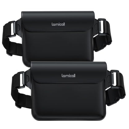 Lamicall Waterproof Fanny Pack Pouch - Large 8.7” Capacity fits iPad Mini & iPhone 17 16 15 Pro Max with Case - IPX8 Submersible Dry Bag for Cruise Essentials, Snorkeling, Kayaking, Black 2-Pack - color: Black & Black - Elastic Strap