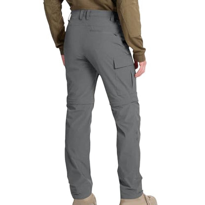Mens Cargo Pants Convertible Zip-Off Waterproof Work Pants Lightweight with Multi Pockets Stretch Tactical Hiking Pant - color: 2#gray, size: X-Large