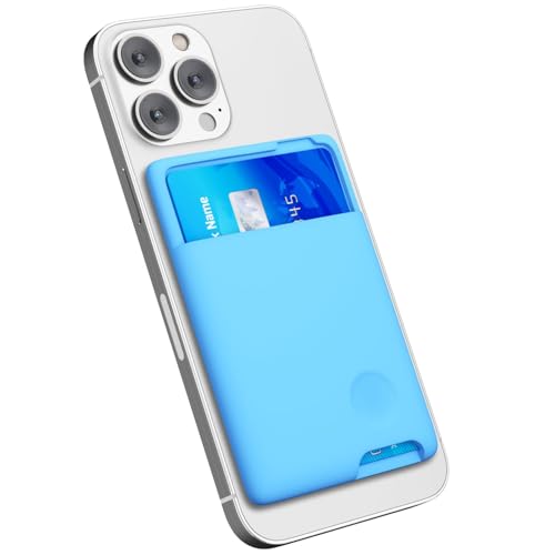 oakxco Phone Wallet Stick On, Secure Phone Card Holder Silicone, Adhesive Pocket Sleeve ID Credit Card, Slim Thin Card Case for Men Women Cute, Compatible with Apple iPhone Samsung Pixel, Blue - color: Blue