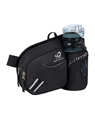 WATERFLY Fanny Pack Waist Bag: Waist Pack for Women Men with Water Bottle Holder Hiking Fanny Pack for Running Walking DogWalking Travel Cycling - color: black