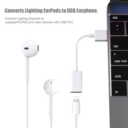 Fidioto USB Male to Lightning Female Audio Adapter Cable Type A to Lightning Dongle Converter Support Volume Control Mic Compatible with MacBook Computer PC Headphone,Earphones, Earbuds, and More - style: 1 Pack