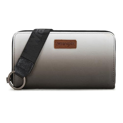 Wrangler Black Wallet for Women Wristlet Wallets, Card Cases & Money Organizers Large Capacity Phone Clutch Wallet Ladies Female Credit Card Cash Travel Wallets with ID Window - color: Gradient Black