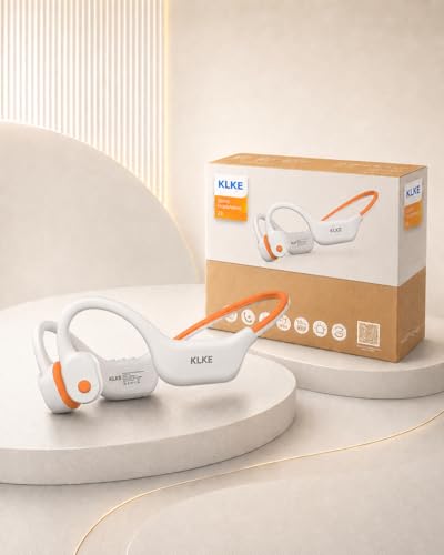 Bone Conduction Headphones for Running with mic and Rear Safety Light - color: KLKE-WhiteOrange