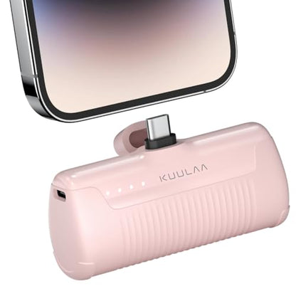 Kuulaa Portable Charger USB C with Built-in USB-C Plug, 4500mAh Mini Power Bank Small Battery Pack for iPhone 15/16,Samsung S22/S23 & Android (Pink) - color: Pack of 1 Pink