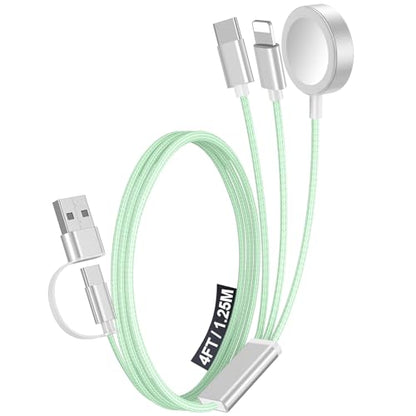 1Pack Travel Essentials for Apple Watch Charger,3-in-2 Multi Charging Cable - color: Green, size: 1Pack-4FT