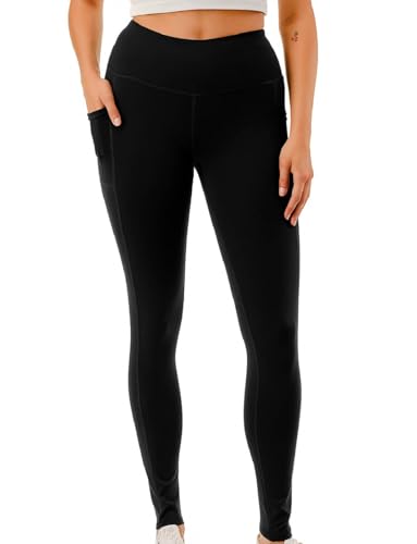 Women's High Waist Active Leggings with Pockets Squat Proof Yoga Workout Pants Tummy Control Stretch Activewear - color: Black, size: Large