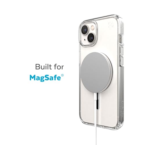 Speck Clear iPhone 14 Pro Case - Drop Protection, Scratch Resistant, Dual Layer Slim Phone Case for 6.1 Inch iPhones 14 Pro - Built for MagSafe - Anti-Yellowing - Presidio Perfect -Clear/Clear/Silver - color: Clear/Silver