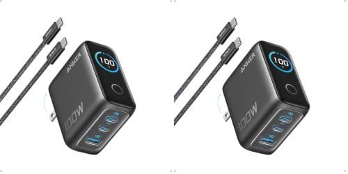 Anker 100W Max USB C Charger, 3-Port GaN Phone Charger with Smart Display (Pack of 2) - color: Dark Gray, size: 2.72 x 2.17 x 1.34" (Pack of 2)
