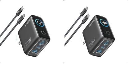 Anker 100W Max USB C Charger, 3-Port GaN Phone Charger with Smart Display (Pack of 2) - color: Dark Gray, size: 2.72 x 2.17 x 1.34" (Pack of 2)