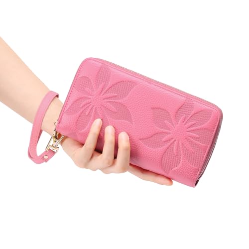 GOIACII Women's Wallet RFID Blocking Leather Wristlet - color: A12 Barbie Pink